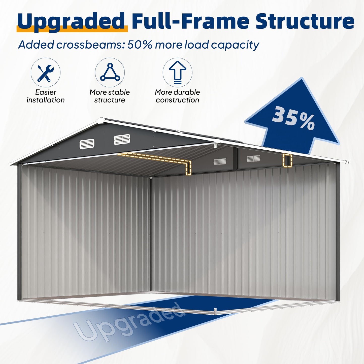 UDPATIO 10X8 FT Outdoor Storage Shed, Metal Steel All-Weather Resistant Garden Tool Shed with Sloped Roof & Lockable Door, Outside Heavy Duty Sheds for Bicycle in Patio Lawn, Garden, Backyard, Grey