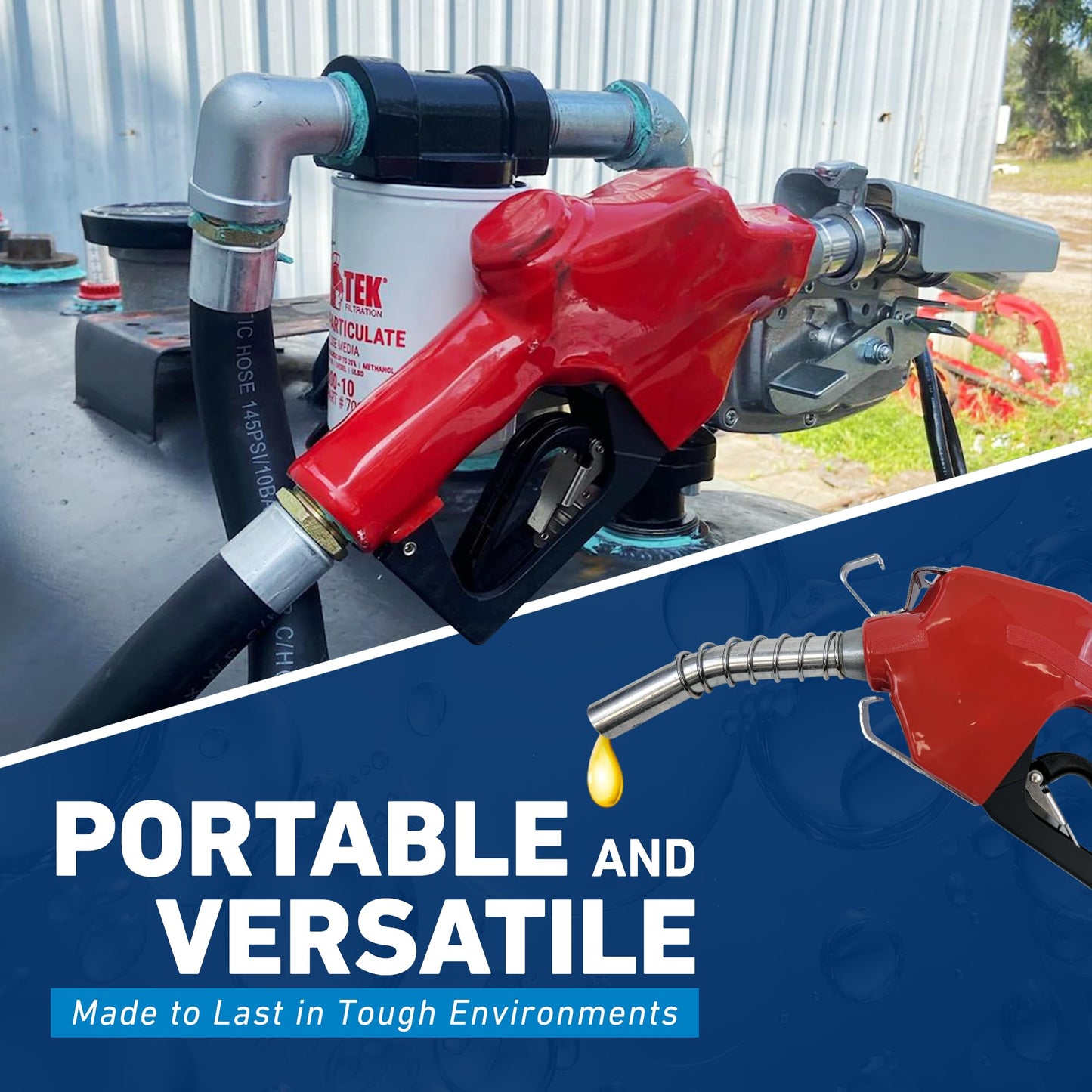Macnaught Fuel Transfer Pump M3 120V, 20 GPM 1" High Flow Fuel Pump, Auto Shut-Off, Nozzle, Discharge Hose, Expandable to 36" Length, CSA Certified for Gasoline, Diesel, Kerosene, Mineral Spirits