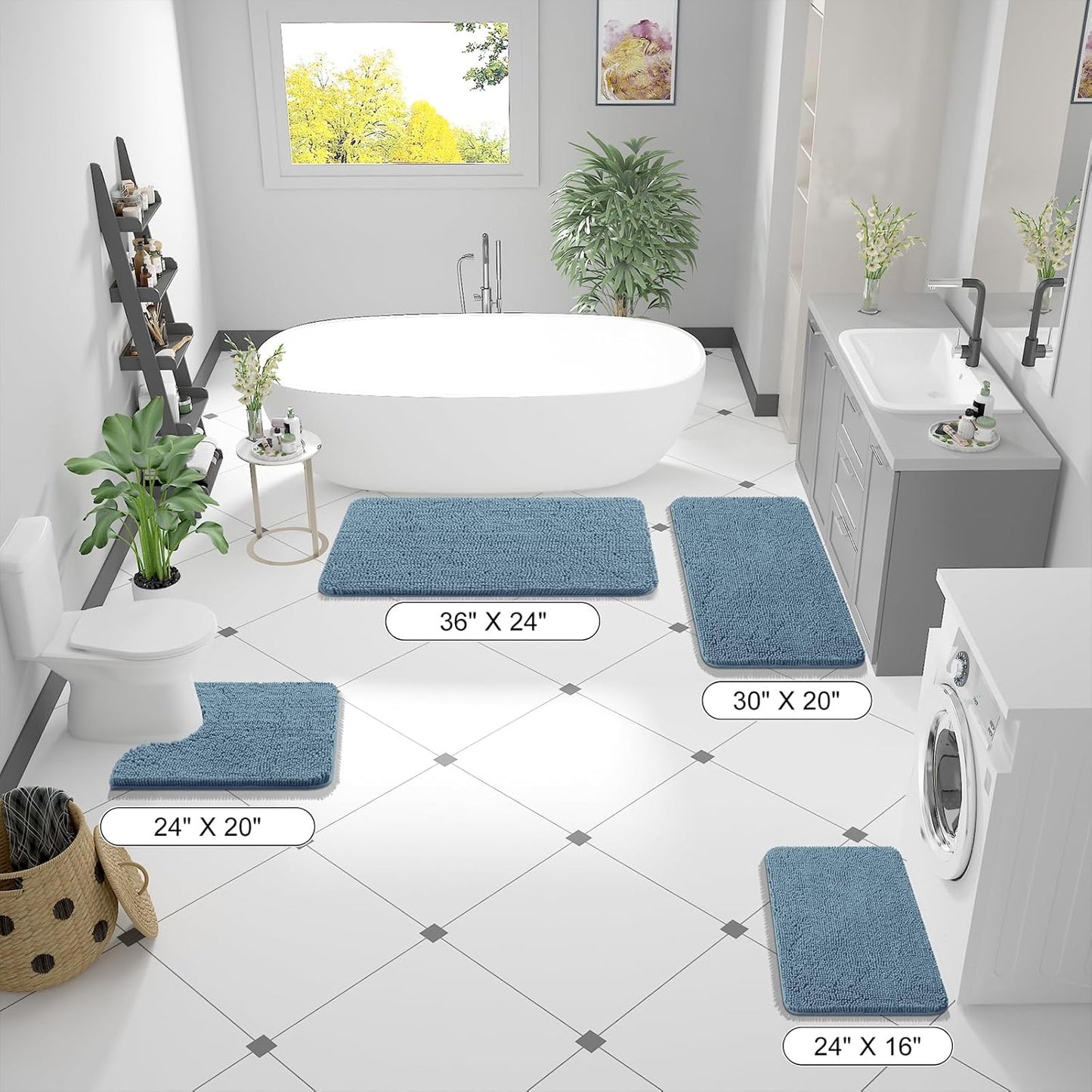 OLANLY Bathroom Runner Rugs - Soft Absorbent Chenille Bath Mats | Quick-Dry, Machine Washable, 70x24, Airy Blue