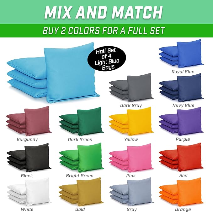 GoSports Classic Cornhole Bean Bags Set of 4-16 Colors Available - Regulation All Weather, Mix and Match