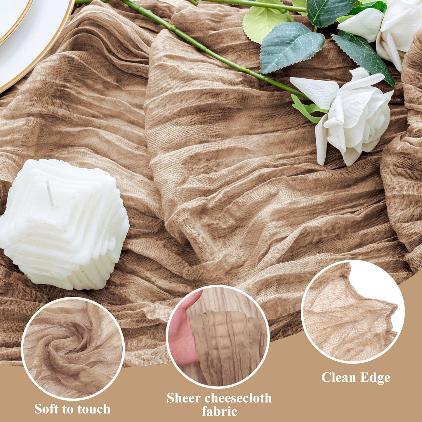 Skiennix Table Runner - 10FT Nude Boho Gauze Cheesecloth for Rustic Wedding & Party Decor