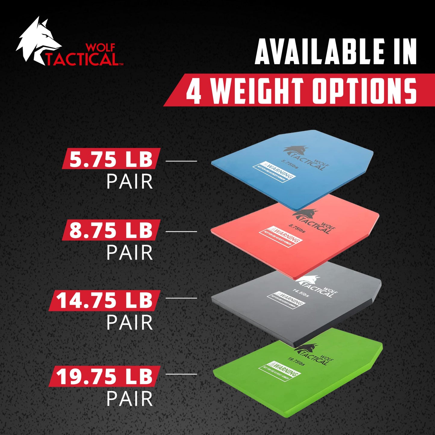 WOLF TACTICAL Weight Vest Plates - 5.75/8.75/14.5/19.75LB Pairs - WODs, Strength Training, Running, Heavy Workouts