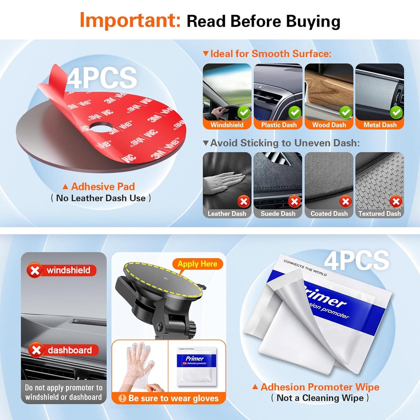 4 75mm Adhesive Sticky for Car Phone Mount: Pcs Double Sided Pad with Adhesion Promoter for Suction Cup Holder - Heat