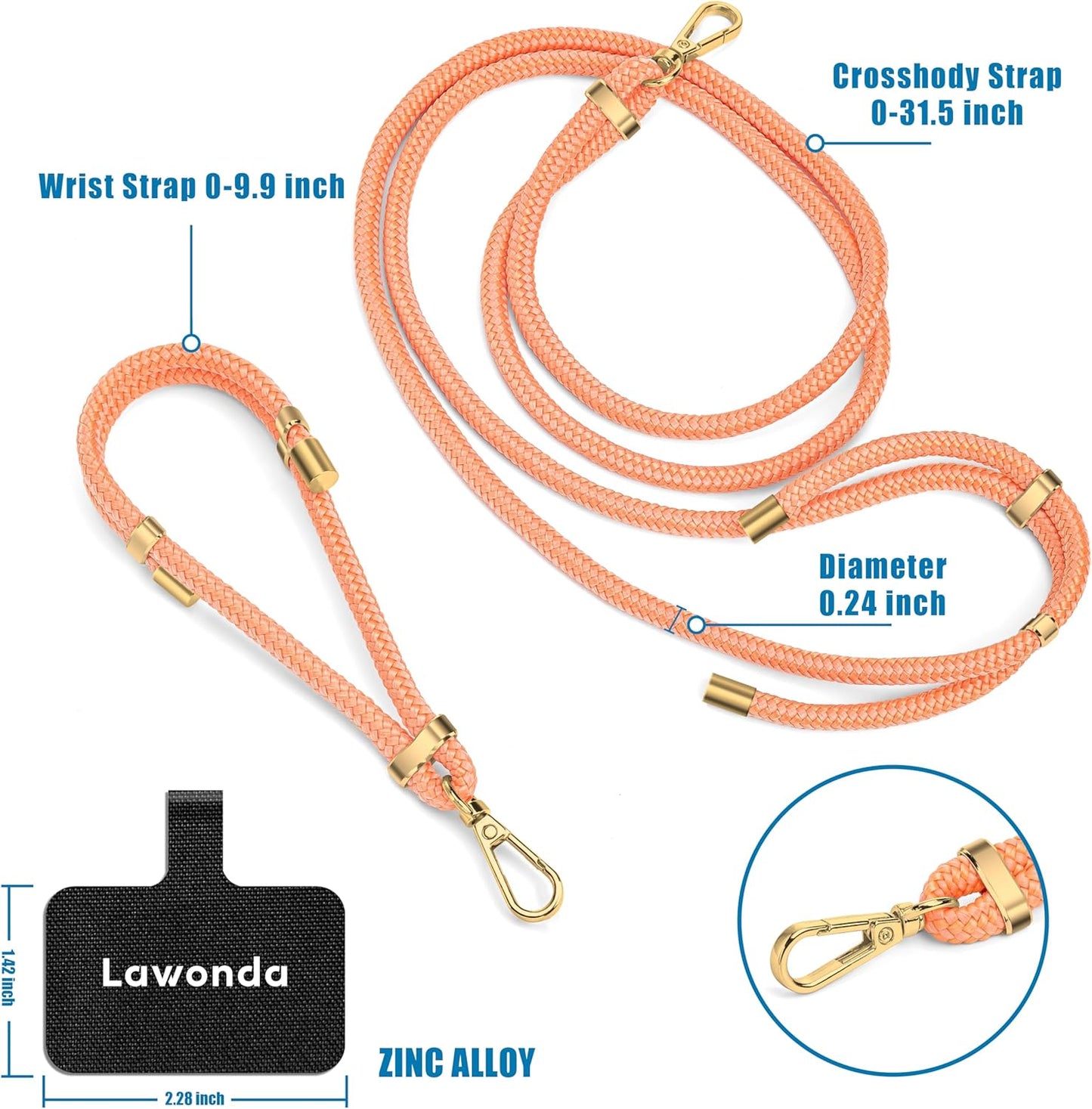 2 2pcs Pads Phone Lanyard Adjustable Crossbody Cell Phone Neck Strap Universal Mobile Phone Wrist Lanyard + Patch