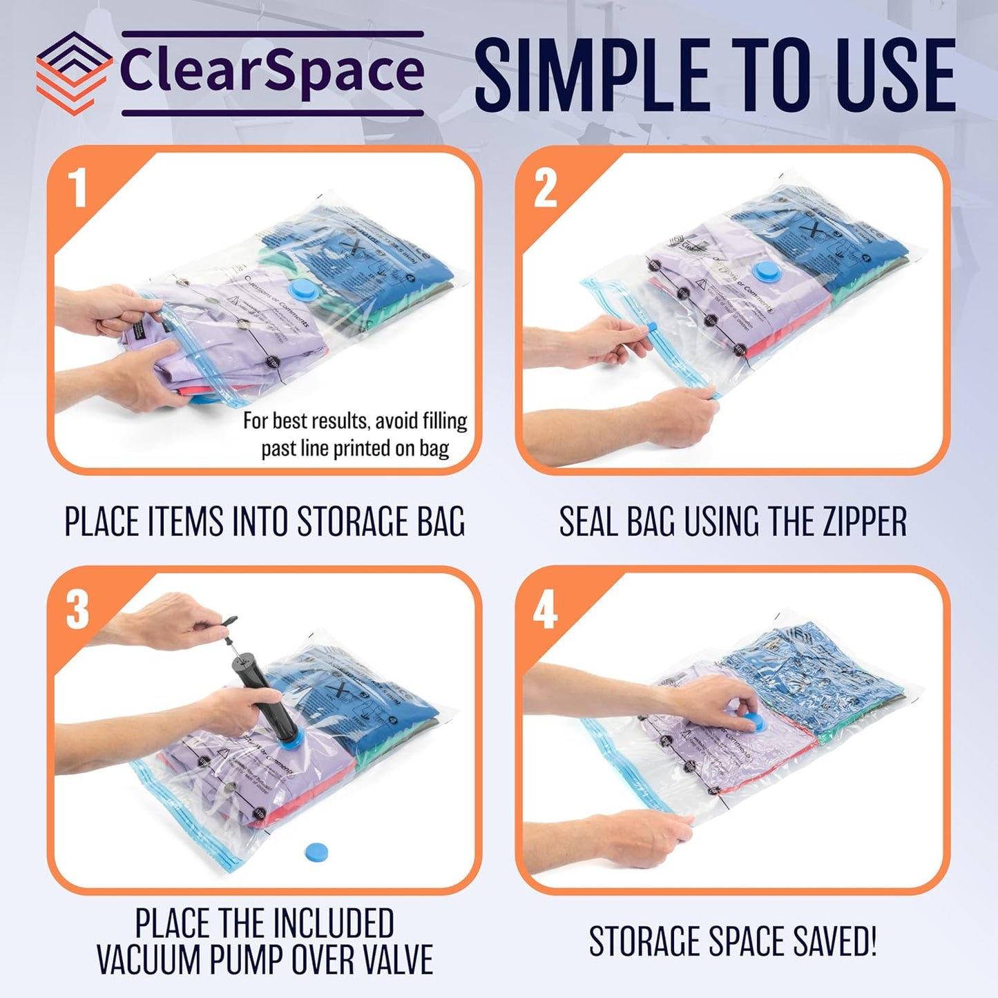 Skiennix Vacuum Seal Bags - Space-Saving Storage for Clothes & Blankets | 10 Small Bags with Hand Pump