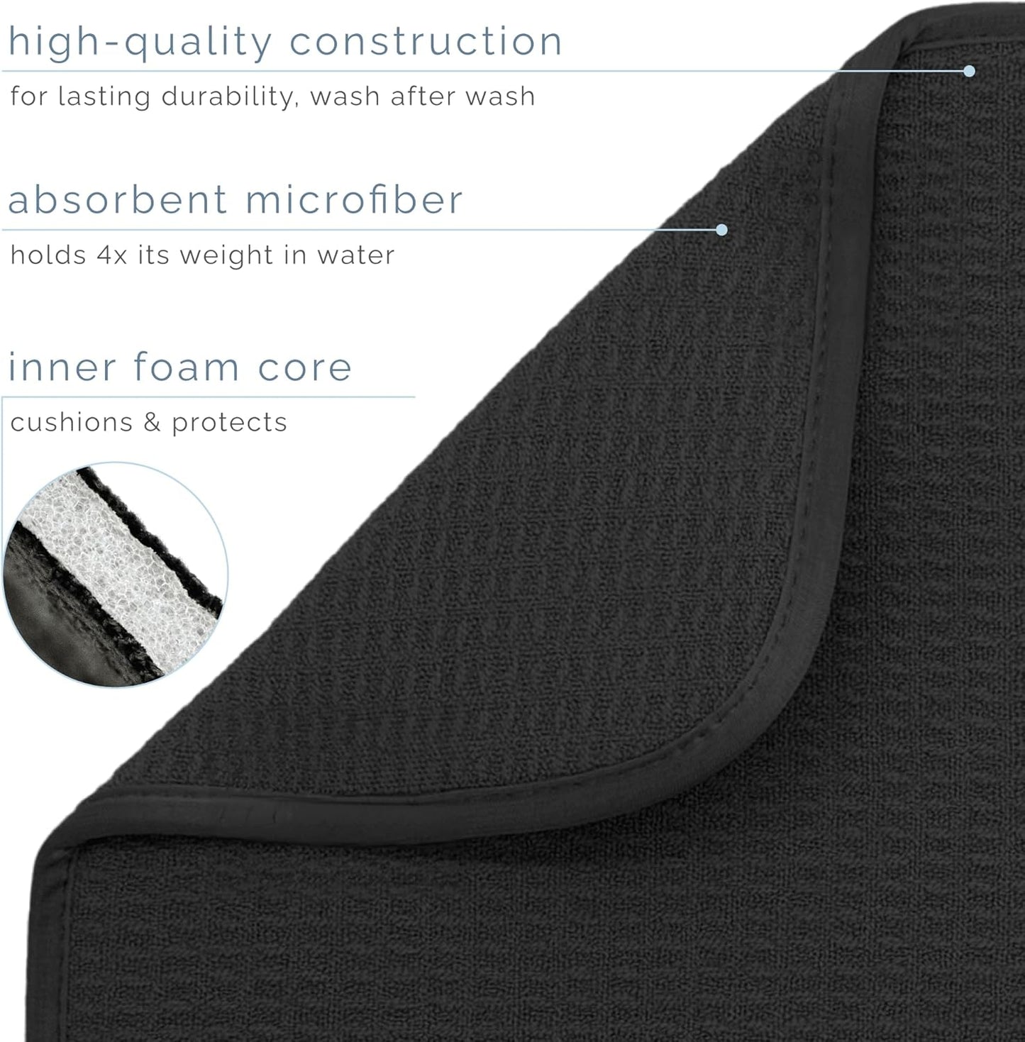 S&T INC. Dish Drying Mat - Absorbent Microfiber Kitchen Counter Pad, 16” x 18”, Large Black