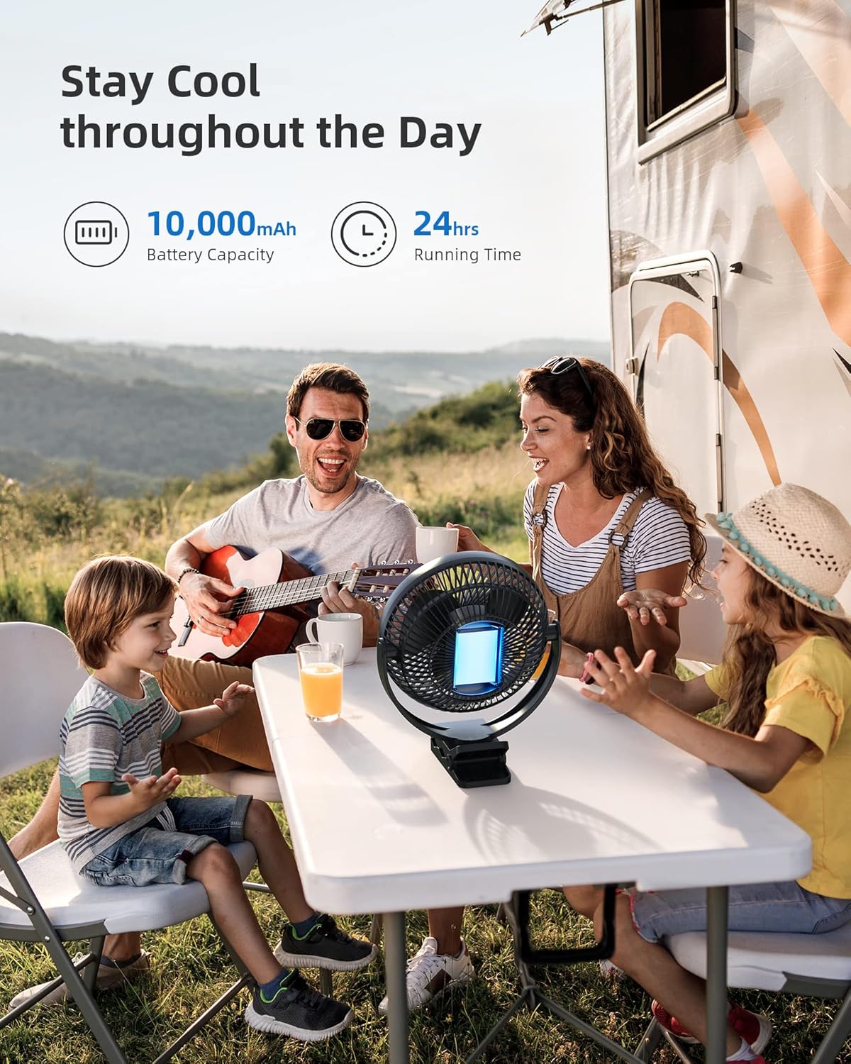 10000mAh 8-Inch 4 Koonie Clip on Fan Rechargeable, Battery Operated Desk Fan, USB Fan, Speeds, Strong Airflow, Sturdy