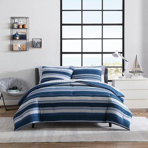 Nautica- King Comforter Set, Cotton Reversible Bedding Set, All Season Designer Home Décor (Lakeview Blue, King)