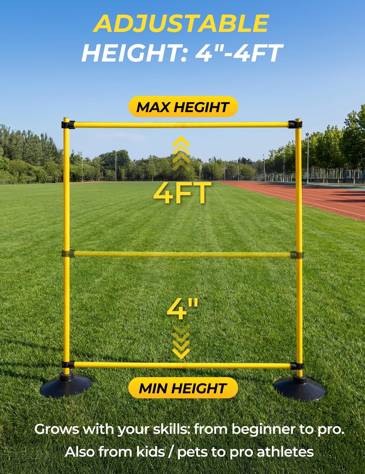 SEAOTTER Agility Hurdles 4FT Detachable Adjustable Sports Speed Training Hurdles with Rubber Base, Wickets Track and Field, Fitness Equipment for Plyometric, Soccer, Kids, Athletes, Physical Therapy