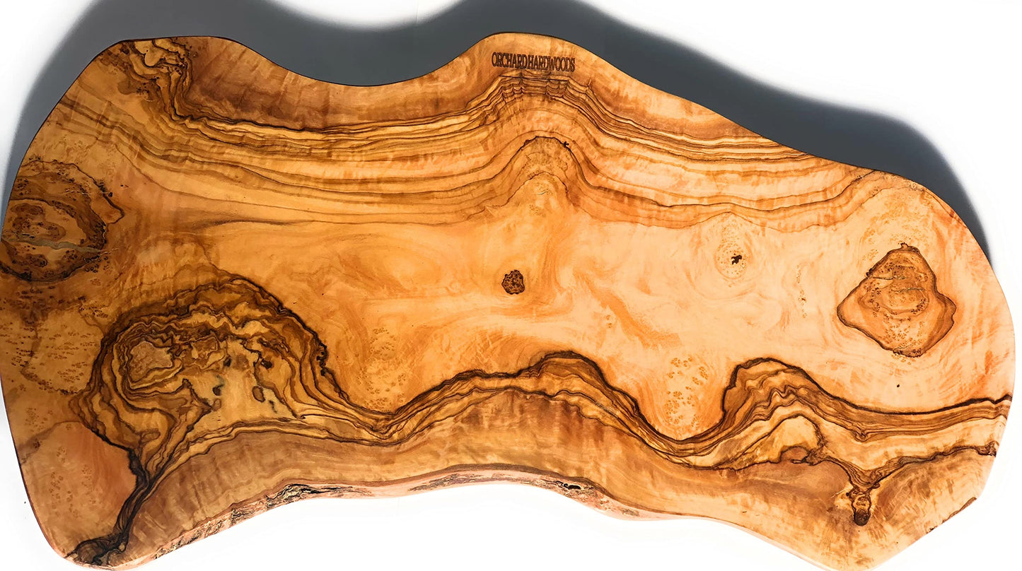 24" Rustic Handmade Bark Edge Olive Wood Charcuterie Board Extra Large by Orchard Hardwoods- Cutting, Chopping, Serving- Wooden Slab, Unique Gift, In Sm 12", Med 16", Lg 20", XL 24"(XL 24x7-10x0.8)