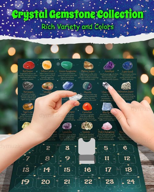 Crystal Advent Calendar 2025 - 24 Unique Crystals & Gemstones for Kids and Adults | Healing Gift