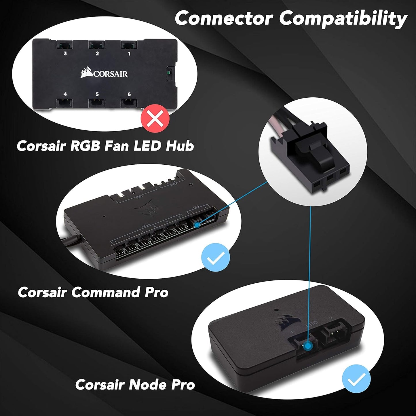 Commander 5V 3-Pin (2 20cm) EZDIY-FAB Adapter Cable for Corsair Lighting Node Pro and for Corsair iCUE PRO (hub is not