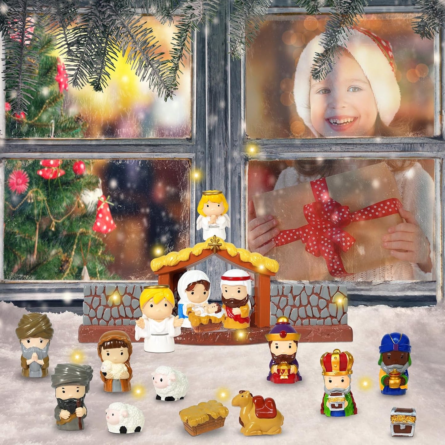 Regine Switzerland 19-Piece Christmas Nativity Set - Hand-Painted Resin Figurines for Festive Tabletop Decor