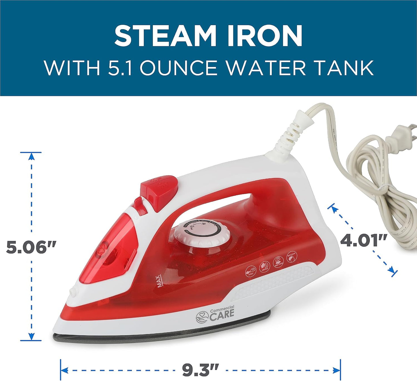 Skiennix Steam Iron - 1200 Watt Portable Self-Cleaning Clothes Steamer with Nonstick Soleplate | Red