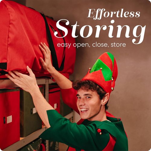 Handy Laundry Christmas Tree Storage Bag - Heavy Duty Waterproof Container for 9 Ft Tree | Red with Wheels