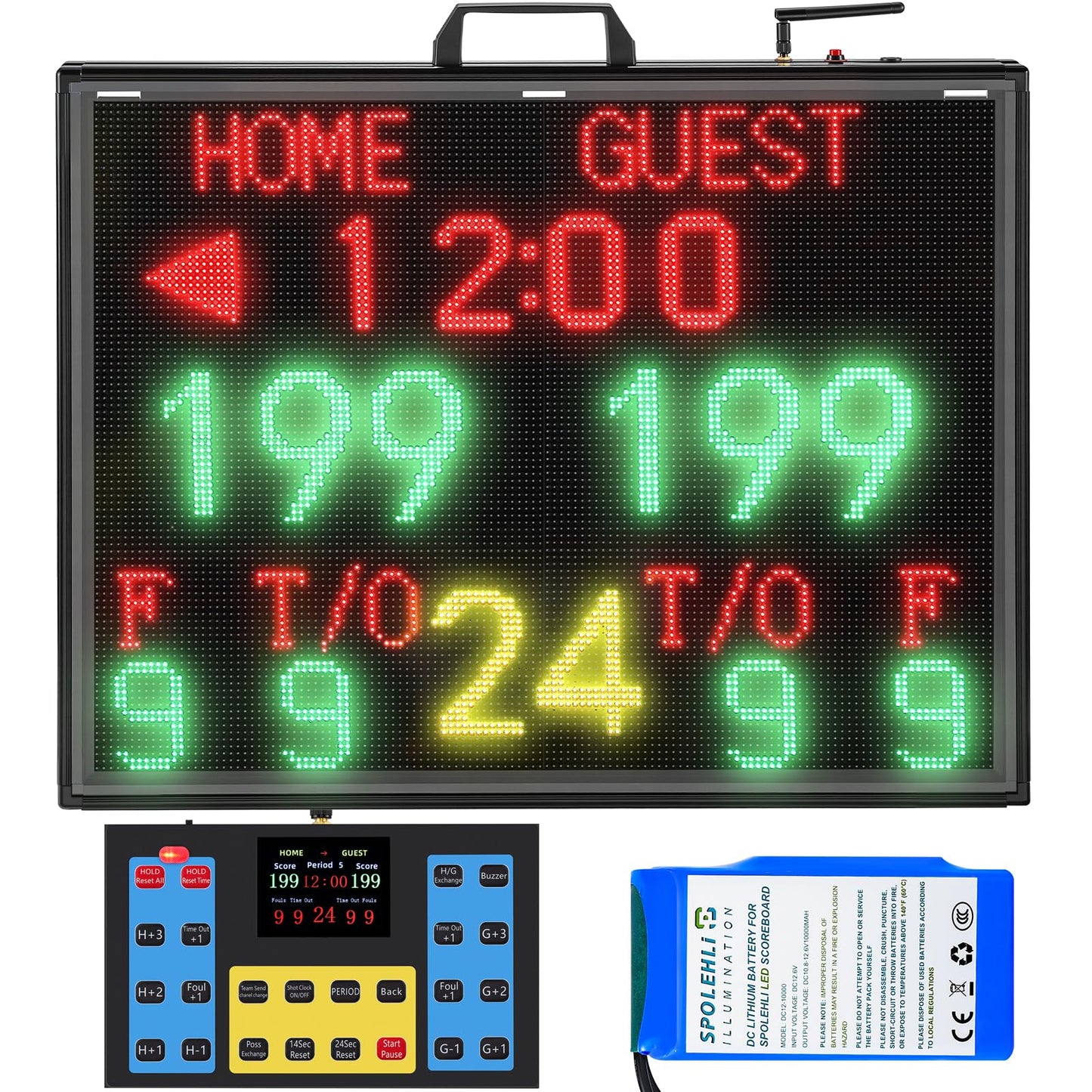 Matrix Display Large Electronic Scoreboard with Wireless LCD Touchscreen RF Controller - 26.4x20.5" Big Matrix Display, 100Ft Visibility, DC Battery, Flexible Control for Indoor/Outdoor Sports Games