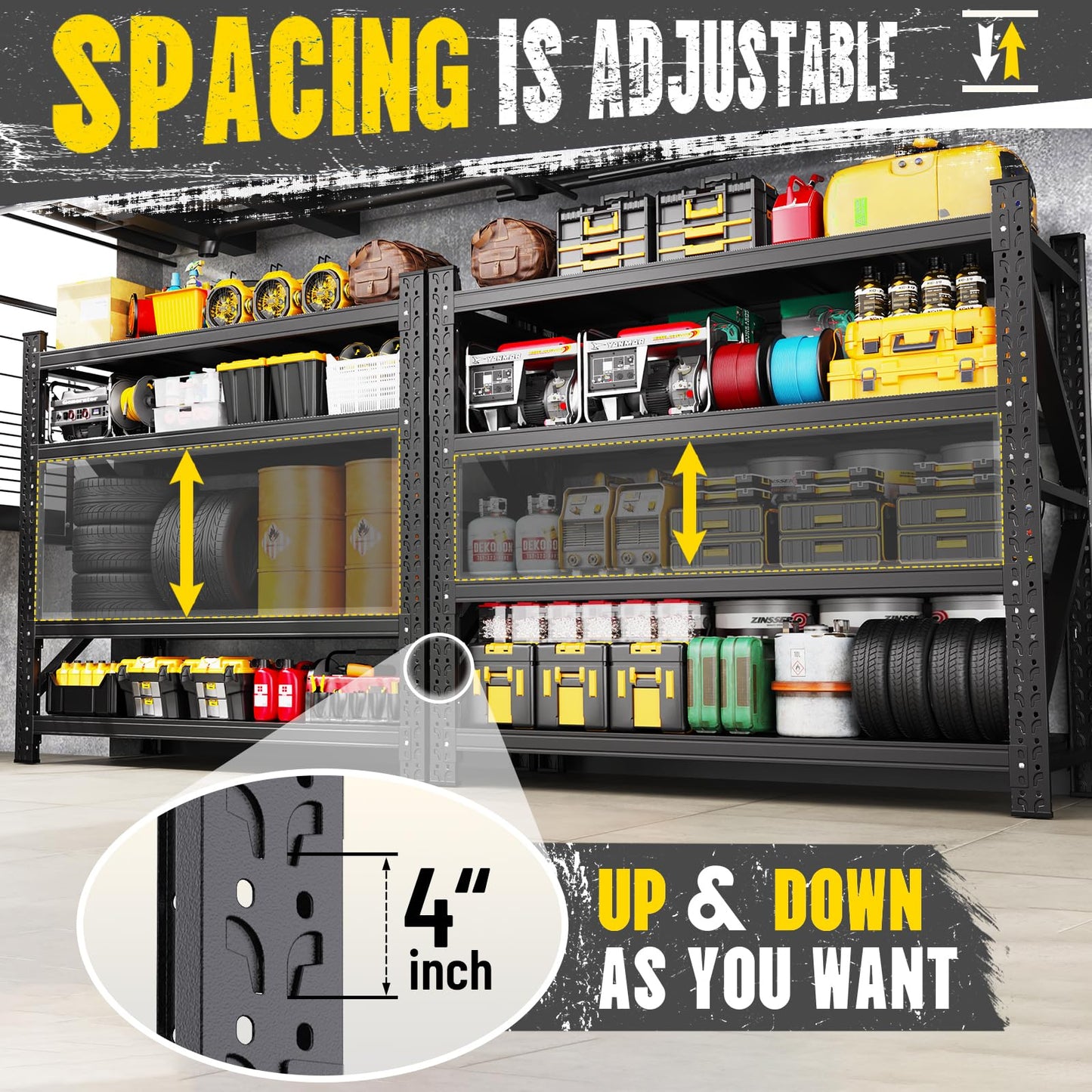 4 Tier Storage Shelves,Heavy Duty Garage Racks Shelving,7000LBS Metal Storage Shelves,Adjustable Utility Rack Shelf for Basement,Warehouse,Pantry,Factory,Garage Shelving (S-（48" W x 24" D x 70" H）)