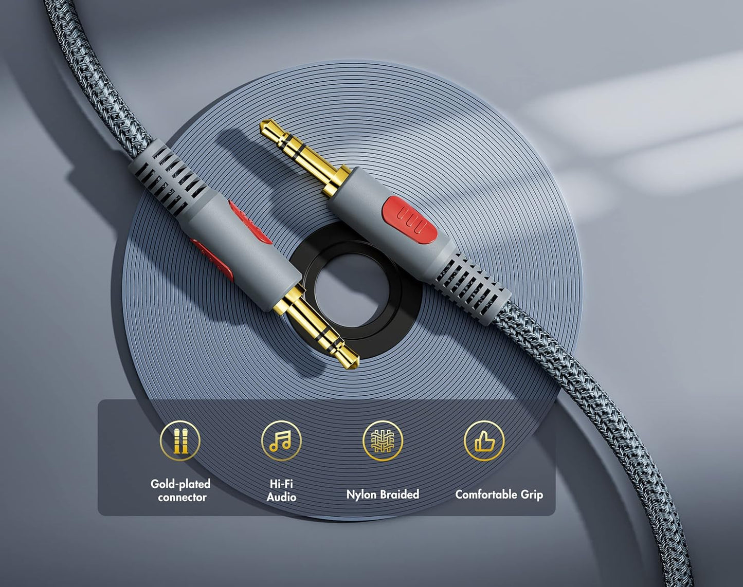 100 ft,3.5mm 1/8 Aux Cord Audio Cable Male to Male Stereo Hi-Fi Sound Nylon Braided aux to aux Cable for Headphones Car