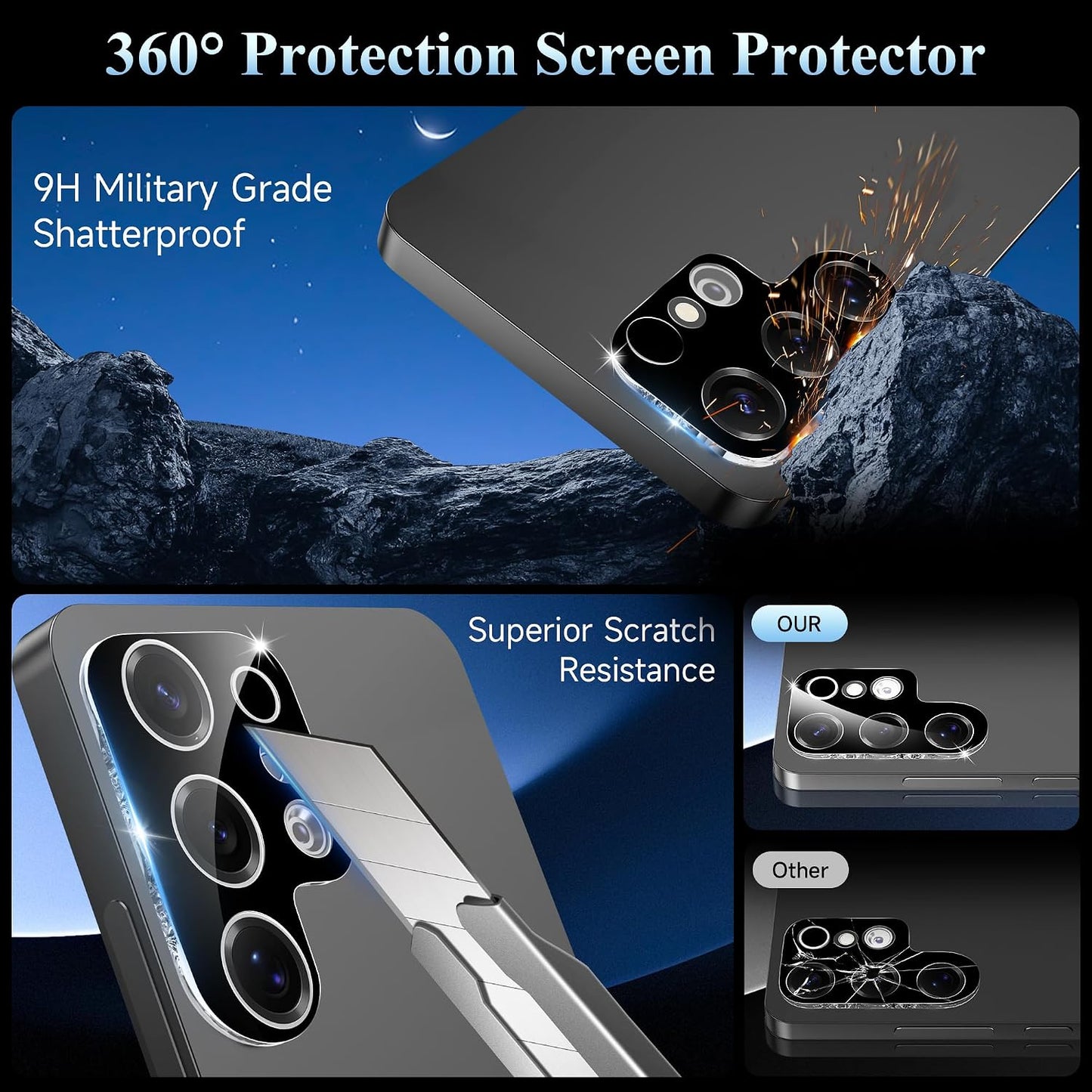 4 Pack S25 9H S25 Camera Lens Screen Protector for Samsung Galaxy Ultra, Tempered Glass Camera Lens Cover Decoration