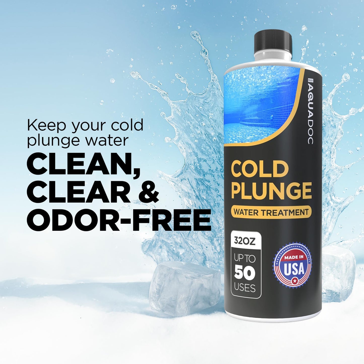 AquaDoc Cold Plunge Water Treatment - 32 oz - Ice Bath Cleaner and Water Stabilizer - Cold Plunge Weekly Treatment for Fresh Water - Made in USA