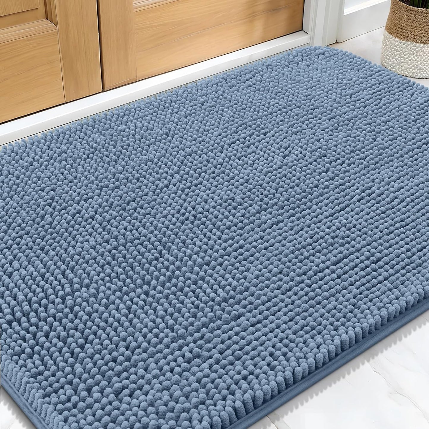 OLANLY Dog Door Mat - Absorbent Non-Slip Chenille Doormat for Muddy Paws | 30x20, Airy Blue