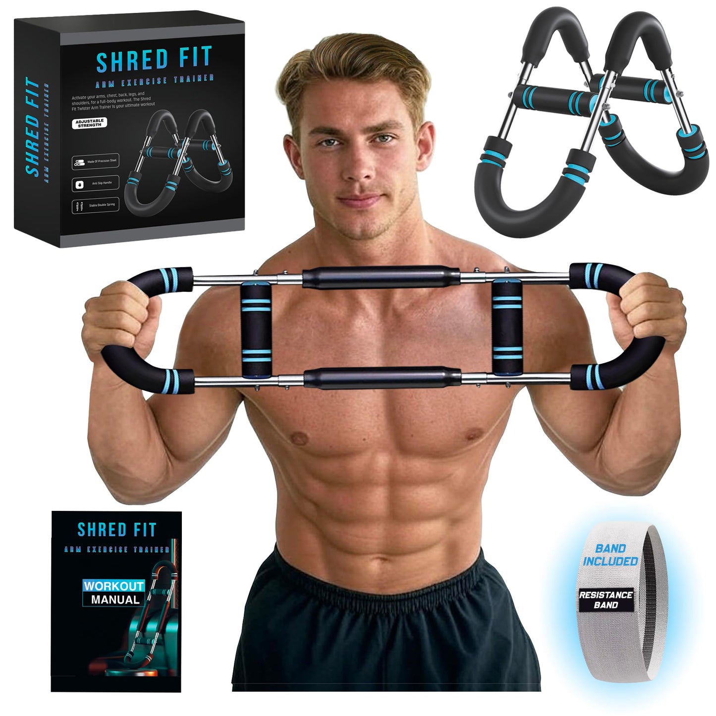 Shred Fit Twister Arm Trainer – Adjustable Forearm Strengthener – Exercise Equipment for Men & Women – Chest Workout Equipment – Portable Detachable –Home Workout Suspension Trainer – 40-90lb