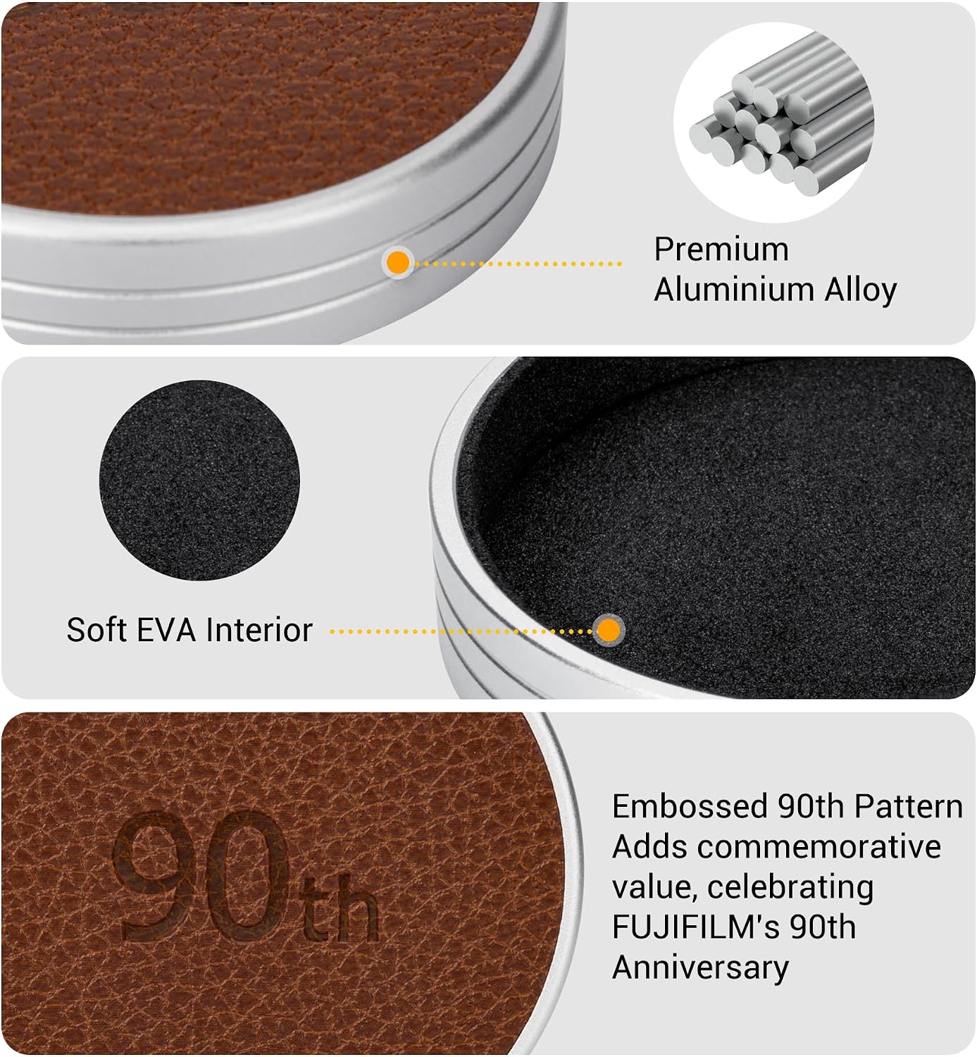 JJC Retro Leather Lens Cap for Fujifilm Instax Mini EVO, Brown Aluminum Anti-Dust Anti-Scratches Lightweight Camera