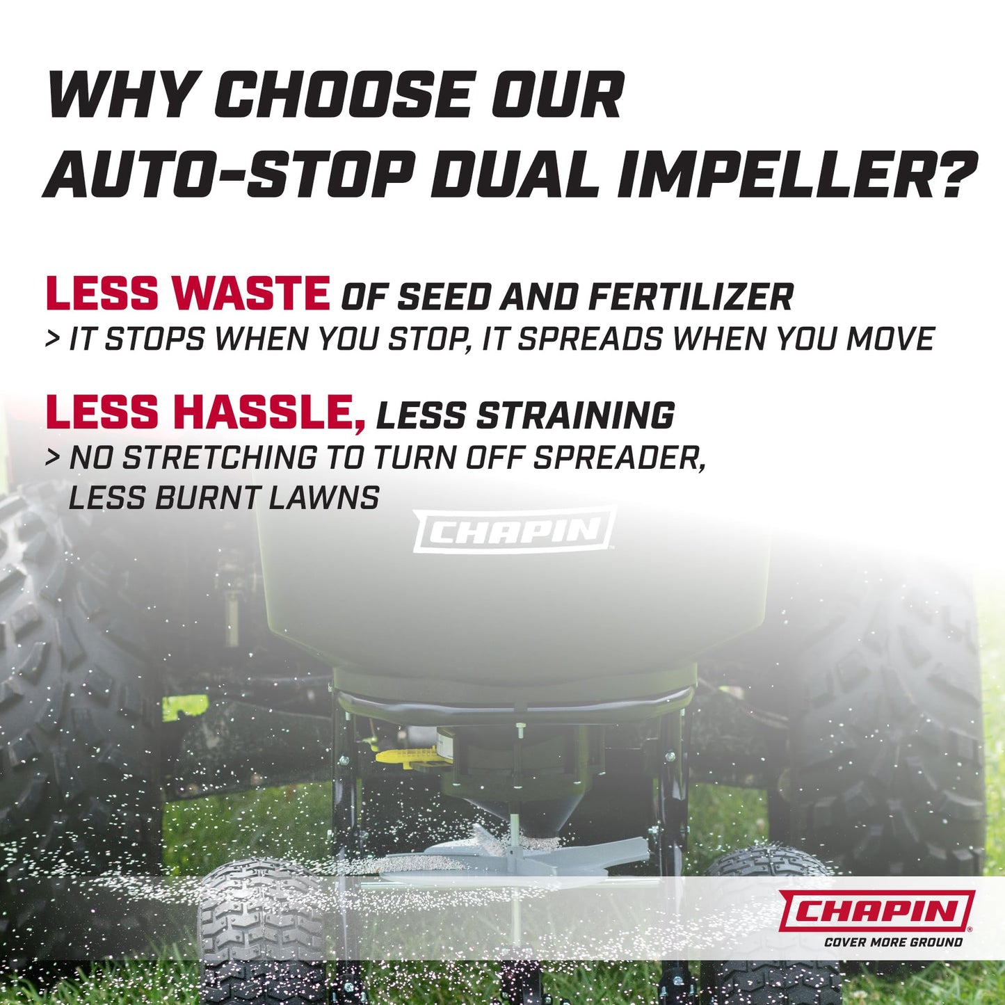 Chapin 8622B Tow & Pull Behind Broadcast Spreader, 150lbs Capacity, Auto‑Stop Dual Impeller, Enclosed Bearings, Use for Seed & Fertilizer, Heavy‑Duty Farm/ATV/UTV