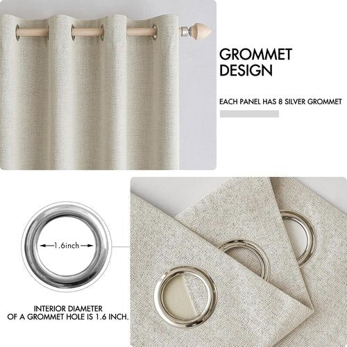 MIULEE 100% Blackout Linen Curtains - Thermal Insulated Room Darkening Drapes, Cream | 52 x 120 Inch (2 Panels)