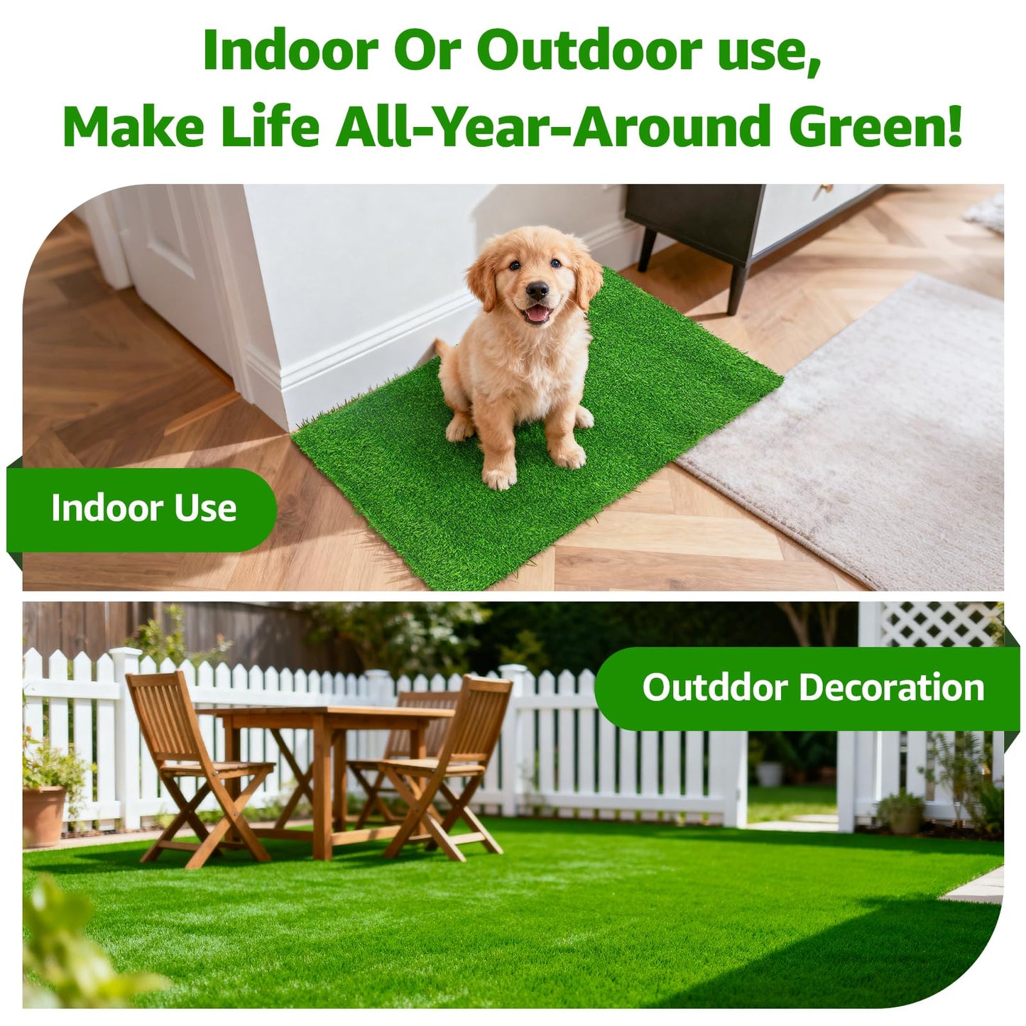 Oiyeefo Artificial Turf Grass Outdoor: Grass Pad for Dogs Indoor Potty Training, Replacement Turf Rug for Patio Balcony Apartment Landscape Decoration, Easy to Clean with Drainage Holes(3.0x5.0ft)