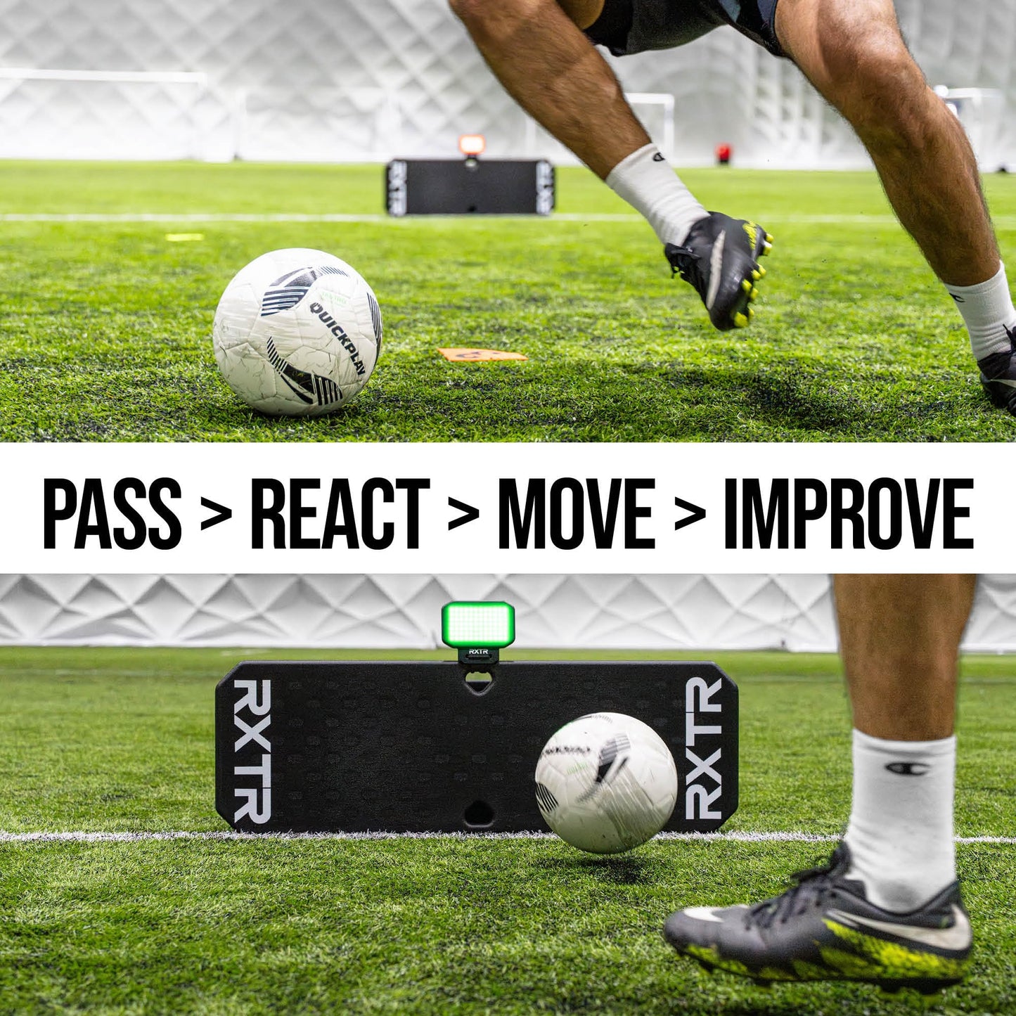 RXTR Reaction Training Light - Smart Soccer Training Device with Real-Time Scoring, Built-in Drills, Compatible with QUICKPLAY Rebounder Boards, No App Required