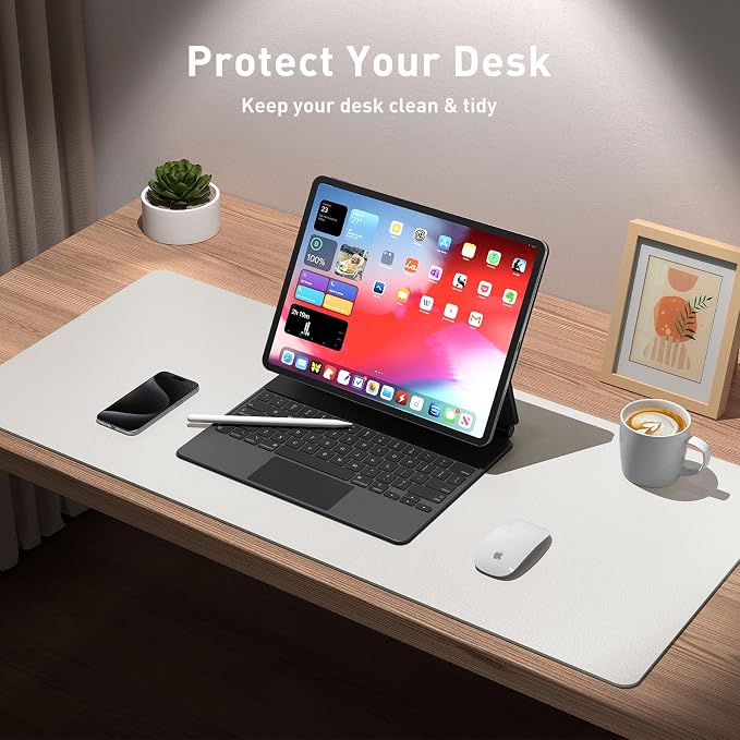 Aothia Leather Desk Pad Protector, Mouse Pad, Office Desk Mat, Non-Slip PU Leather Desk Blotter, Laptop Desk Pad, Waterproof Desk Writing Pad for Office and Home (Off-White,31.5" x 15.7")