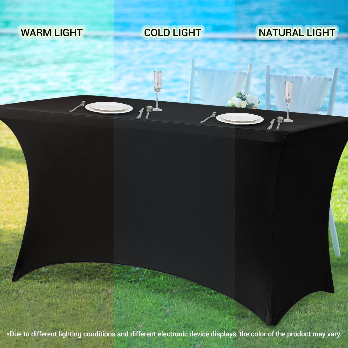 Obstal 2PC Sage Green Tablecloth - 8ft Rectangle Spandex Table Cover for Party, Events, Banquets & Weddings, Machine Washble