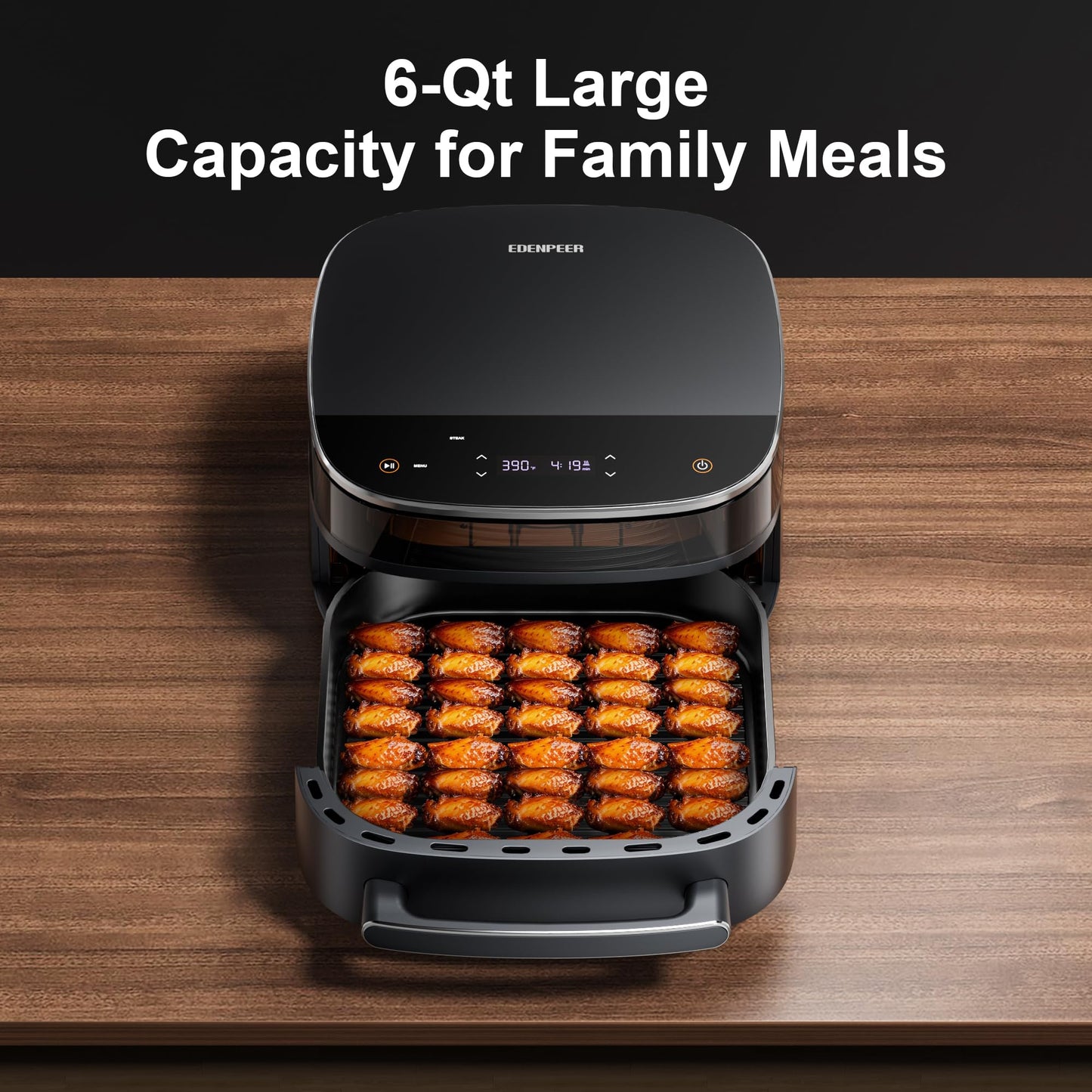 Large Air Fryer 6QT, 11-in-1 Fast Cooking Air Fryer with Top & Bottom Heating, No Flip Needed, Quiet 50dB, Family Size Digital Air Fryer for Healthy Meals, Fits a 12" Pizza or Steaks
