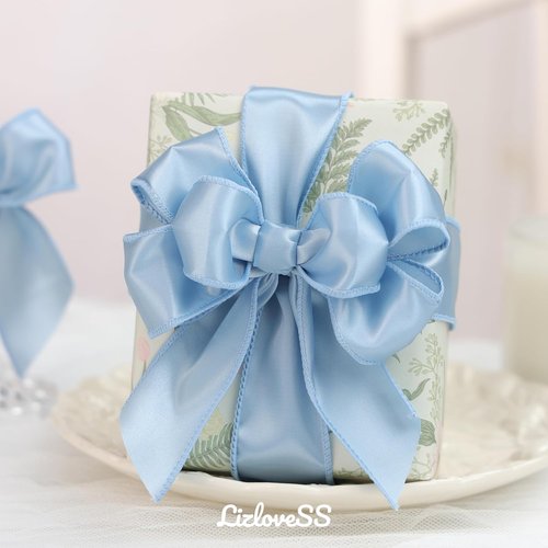 French Blue Satin Wired Ribbon - 1.5 Inch, 25 Yards for Gift Wrapping, Baby Showers & Weddings