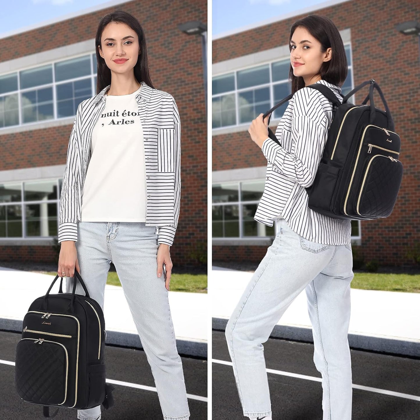 Backpack Backpacks 15.6" LOVEVOOK Laptop for Women, Water Resistant Travel Work Black Purse Business Teacher Nurse