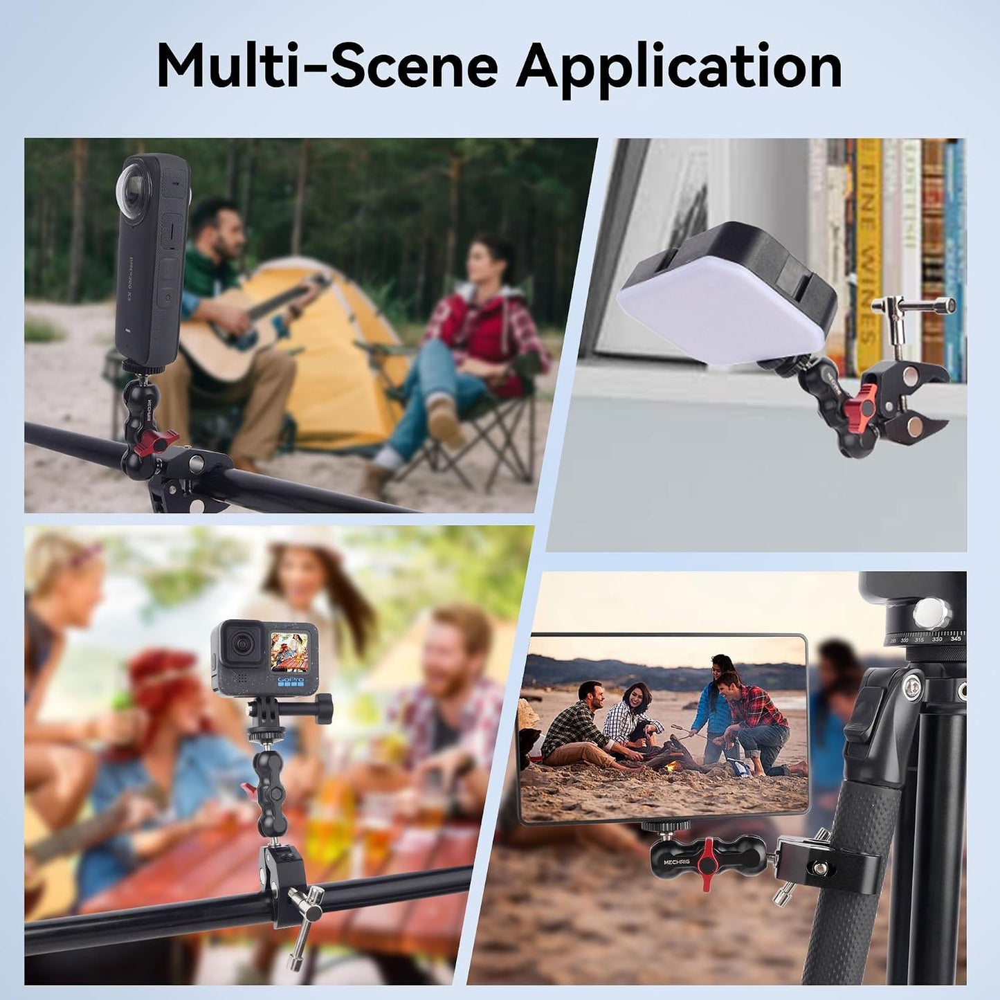 Mechrig 360 1/4"-20 3/8"-16 (SJ019) Camera Clamp Mount with Dual Ballhead Magic Arm, Double Ball Head Adapter