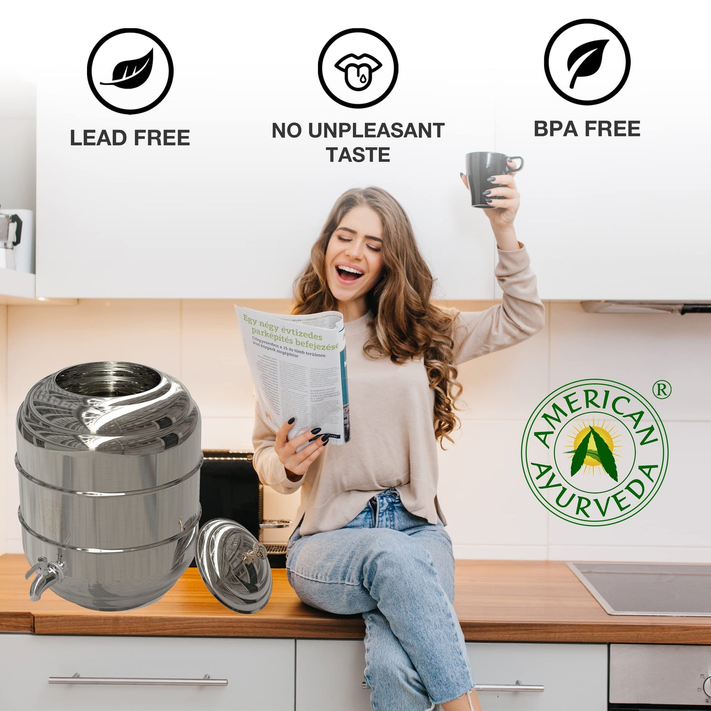 5 Gallon Counter Top Stainless Steel Beverage Dispenser with Faucet Spigot, handle and Lid to Dispense Chilled Water, Beverages, Tea, Soda, Juice