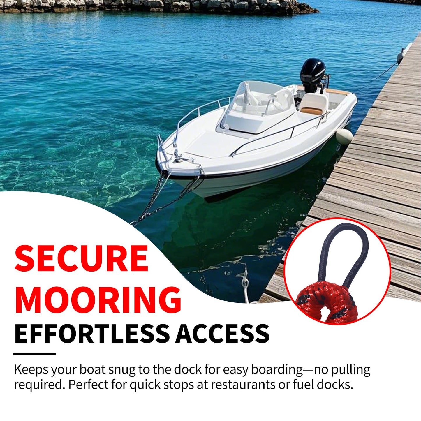 3FT Bungee Dock Line for Boats with Loops – Connect or Secure Docking for Small & Medium Sized Boats Like Kayak,PWC, Canoe, Bass Boat, Jon Boat, Boat Fender Lines (Red&Black)
