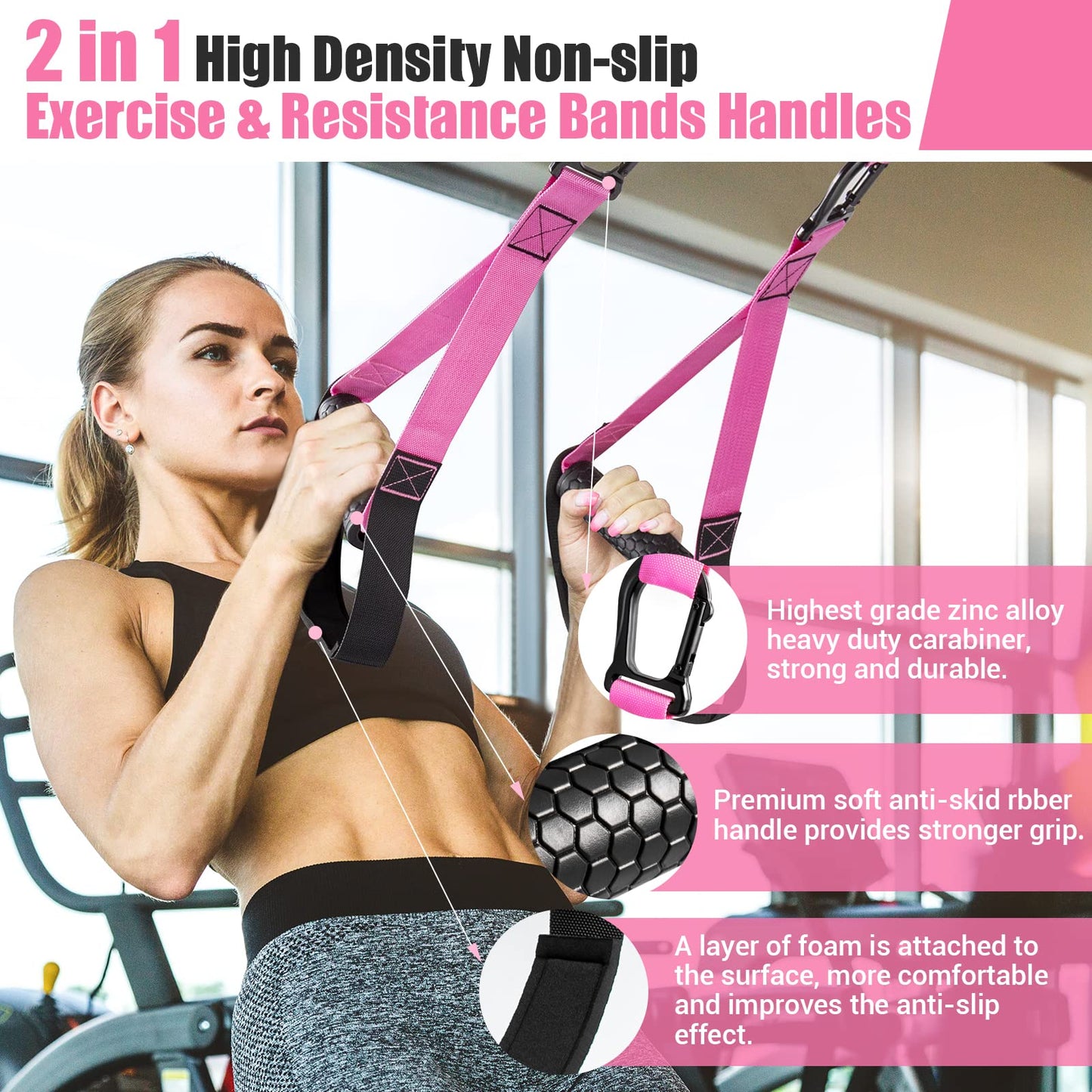 Home Resistance Training Kit, Resistance Trainer Exercise Straps with Handles, Door Anchor and Carrying Bag for Home Gym, Bodyweight Resistance Workout Straps for Indoor & Outdoor (Pink)