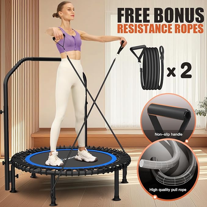 Bungee Rebounder Trampoline,ANCHEER 40" Foldable Fitness Trampoline with 4-Level Adjustable Handlebar, 450LBS Capacity, Resistance Ropes&Upgraded Bungees Safe for Home/Cardio,Workout Indoor/Outdoor