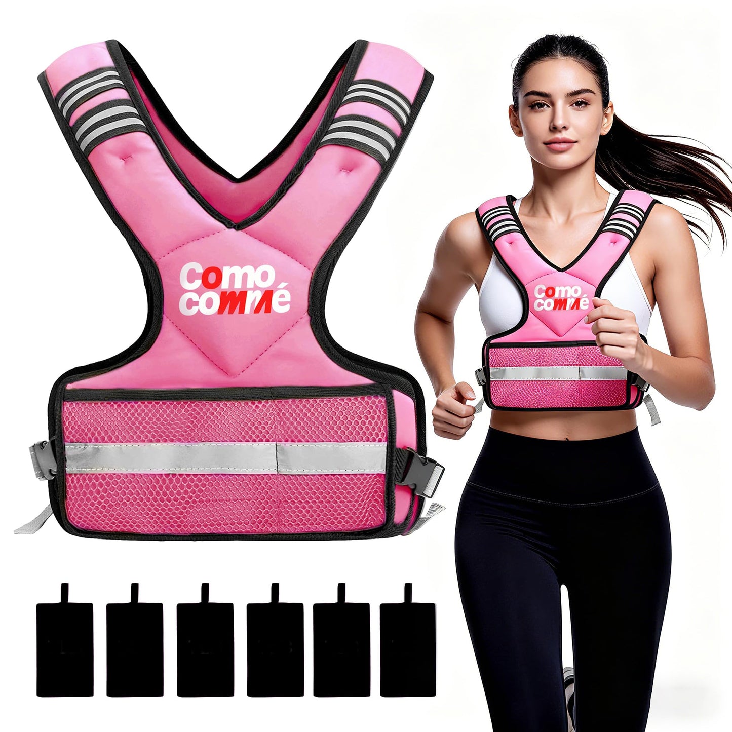 Adjustable Weighted Vest for Men Women, 4-10lb/12-18lb/20-32lb Vest with 6 Ironsand Weights and Large Pocket, Adjustable Body Weight Vest Exercise Set for Running, Walking