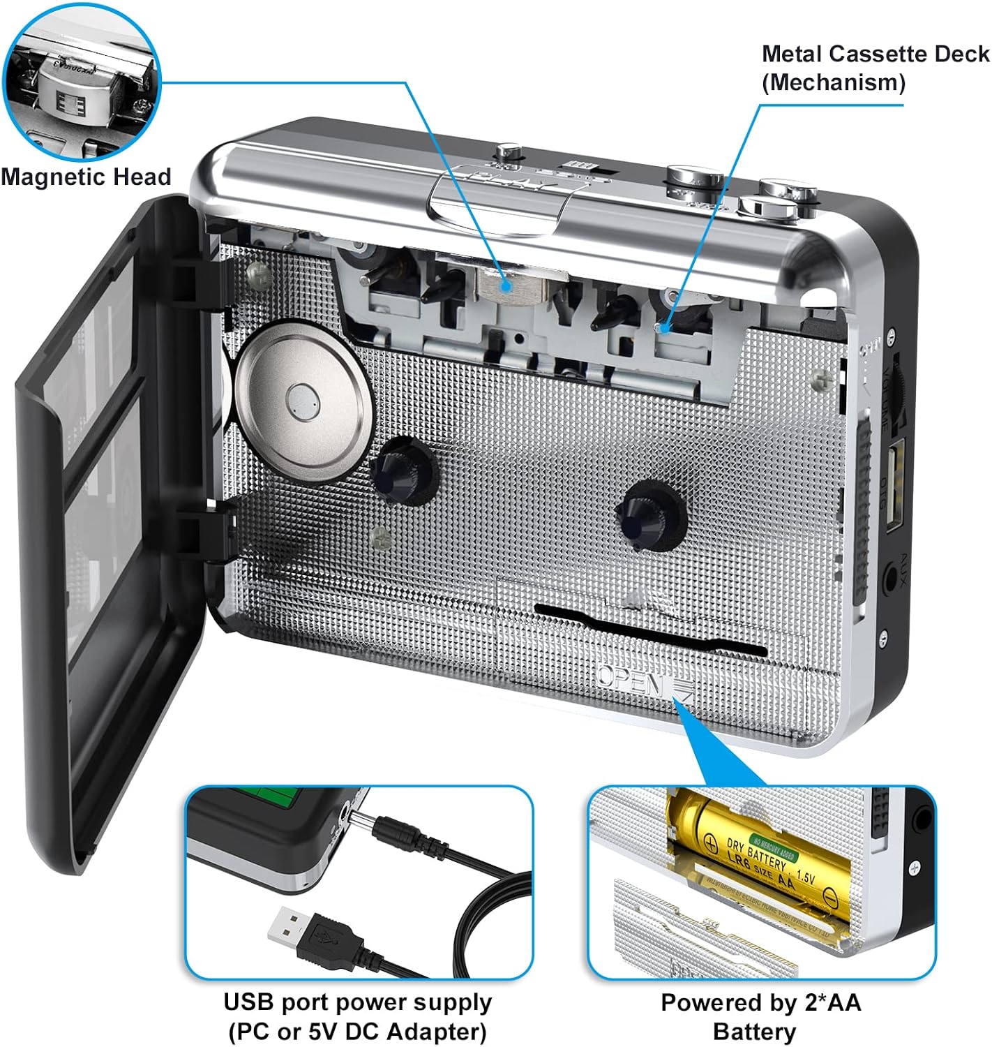 DIGITNOW Cassette MP3 MP3 BR607 USB Player, Portable Walkman Stereo Tape to Converter, Audio Music Recorder to Digital