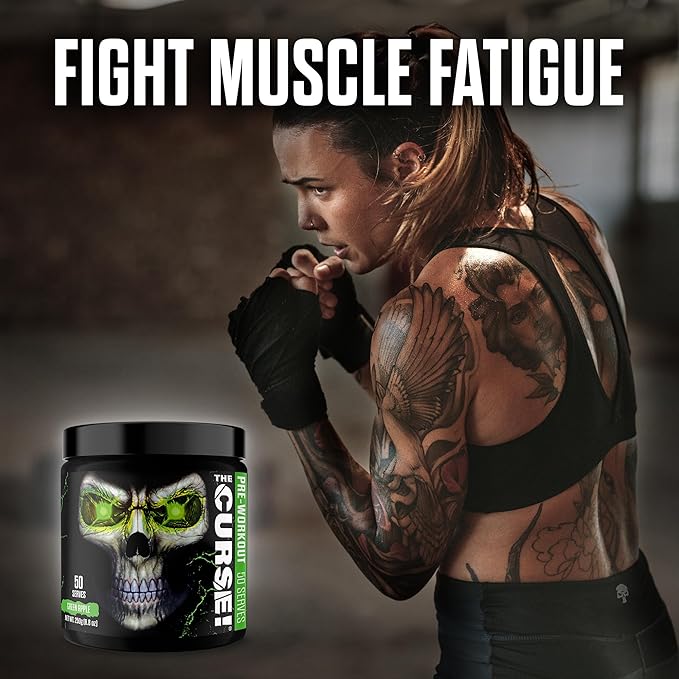 JNX SPORTS The Curse! Pre Workout Powder for Men & Women, Caffeine, Beta-Alanine, Creatine, L-Citrulline, 50 Servings, Green Apple Flavor ??Boost Energy, Strength & Focus