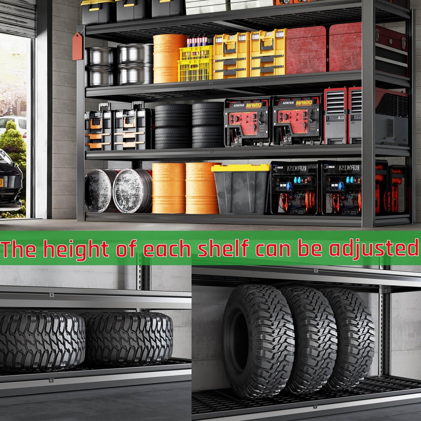 SKZNSA 30" Deep Garage Shelving Unit, 55" W x 30" D x 72" H, Heavy Duty Garage Storage Shelves, 4 Tier Industrial Adjustable Shelves for Basement Warehouse, Commercial Shelving