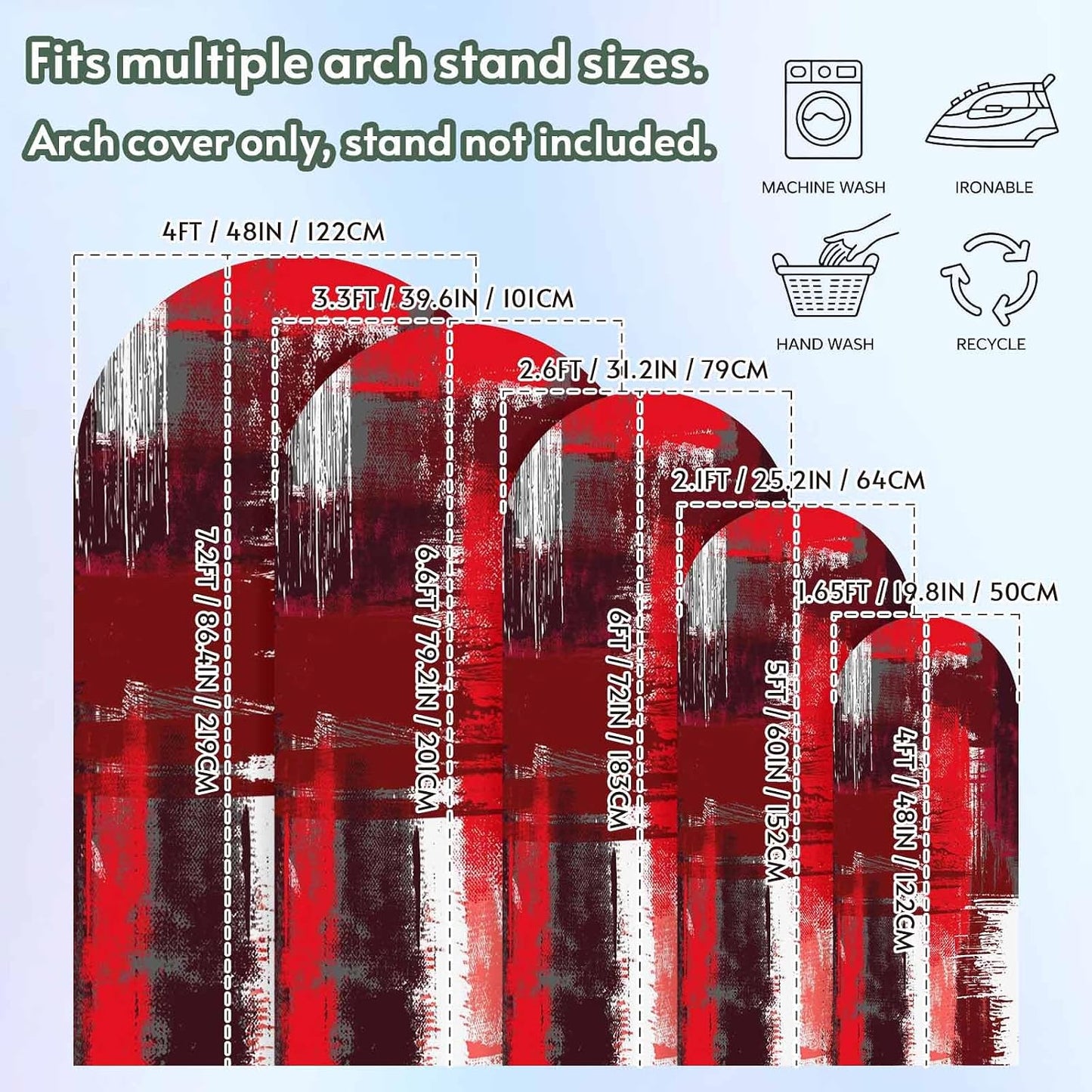 Jnbasdffb 6.6 Red Abstract Wedding Arch Cover, Stretchy Spandex Arch Backdrop Stand Covers FT, Modern Mottled Art Oil