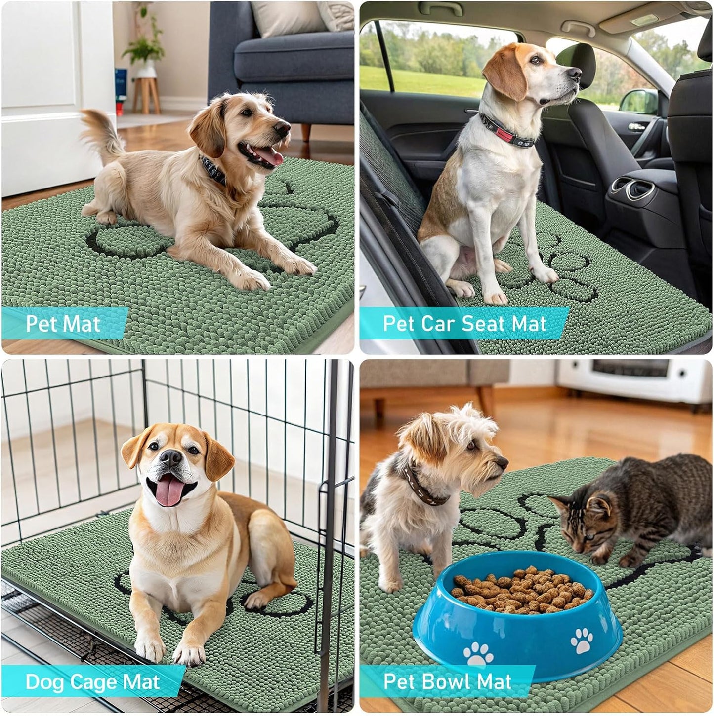 OLANLY Dog Door Mat - Absorbent Non-Slip Mud Mat for Muddy Paws | 30x20 Inches, Olive Green