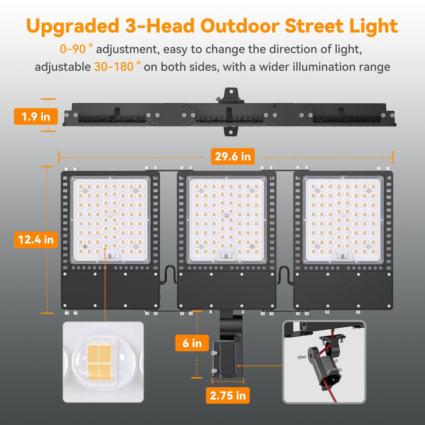 SOLLA 2025 New Upgraded 600W Dusk to Dawn LED Parking Lot Light 90000lm 5000K, ETL, AC85-277V, IP67 Waterproof Adjustable 3-Head Street Lights Outdoor, Pole & Wall-Mounted Flood Lights for Stadium
