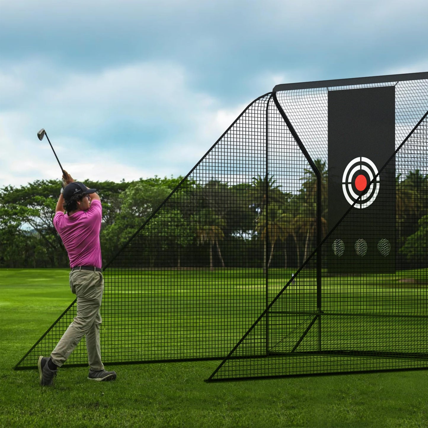 MR Golf Hitting Net 10’x10’ with Side Barriers, Extra Large Golf Practice Net with Ball Return System, Golf Simulator