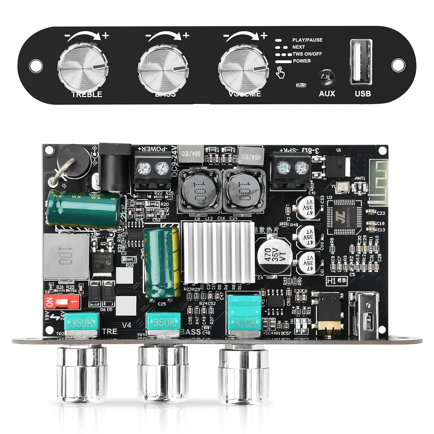 ZK-1001U 100W 9-24V,Supports Daakro Mono Bluetooth Amplifier Board with TWS, Peak Power Home Audio Amplifier